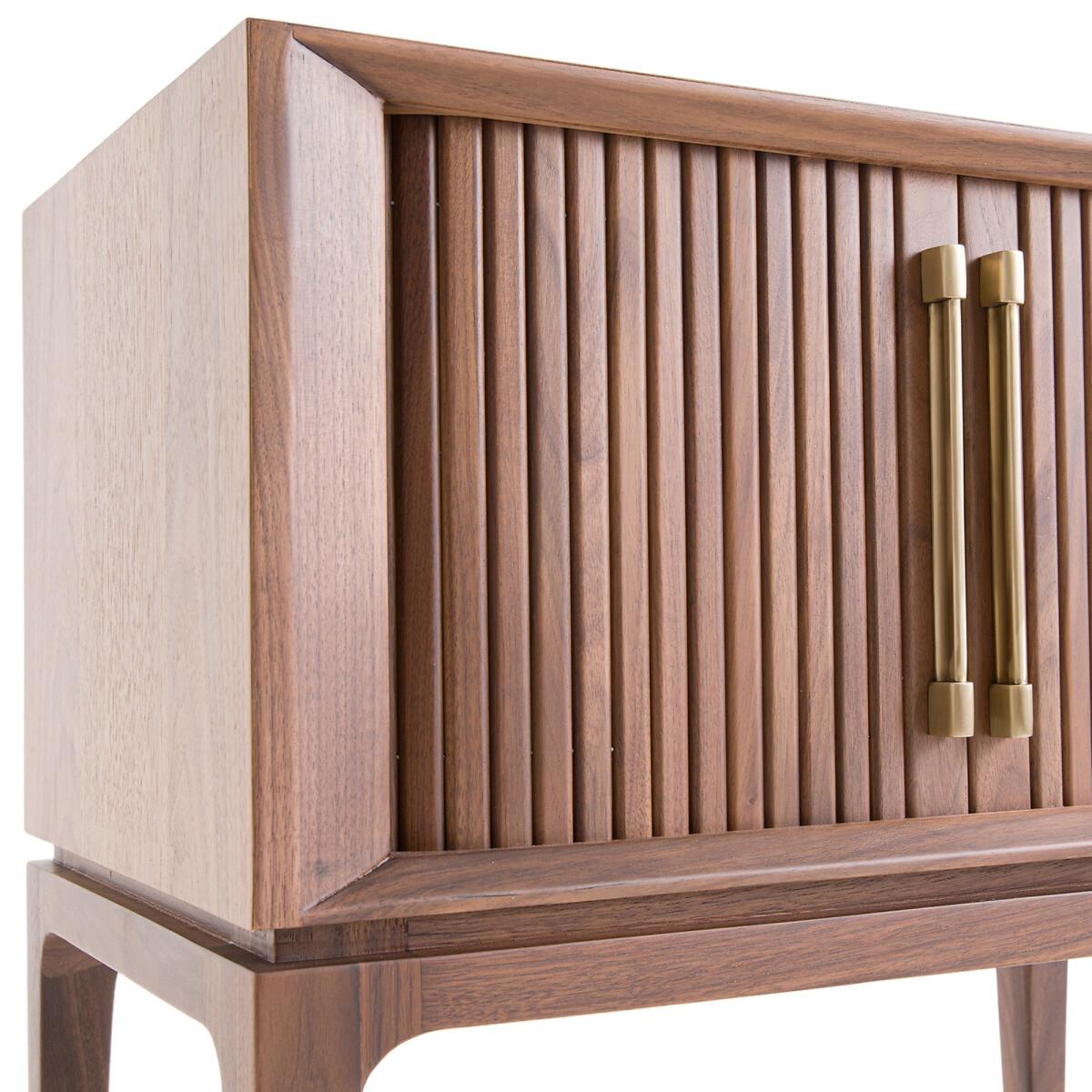 Liamca Walnut Beside Table with Sliding Doors – image 5