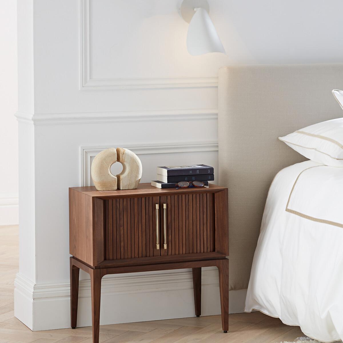 Liamca Walnut Beside Table with Sliding Doors – image 6