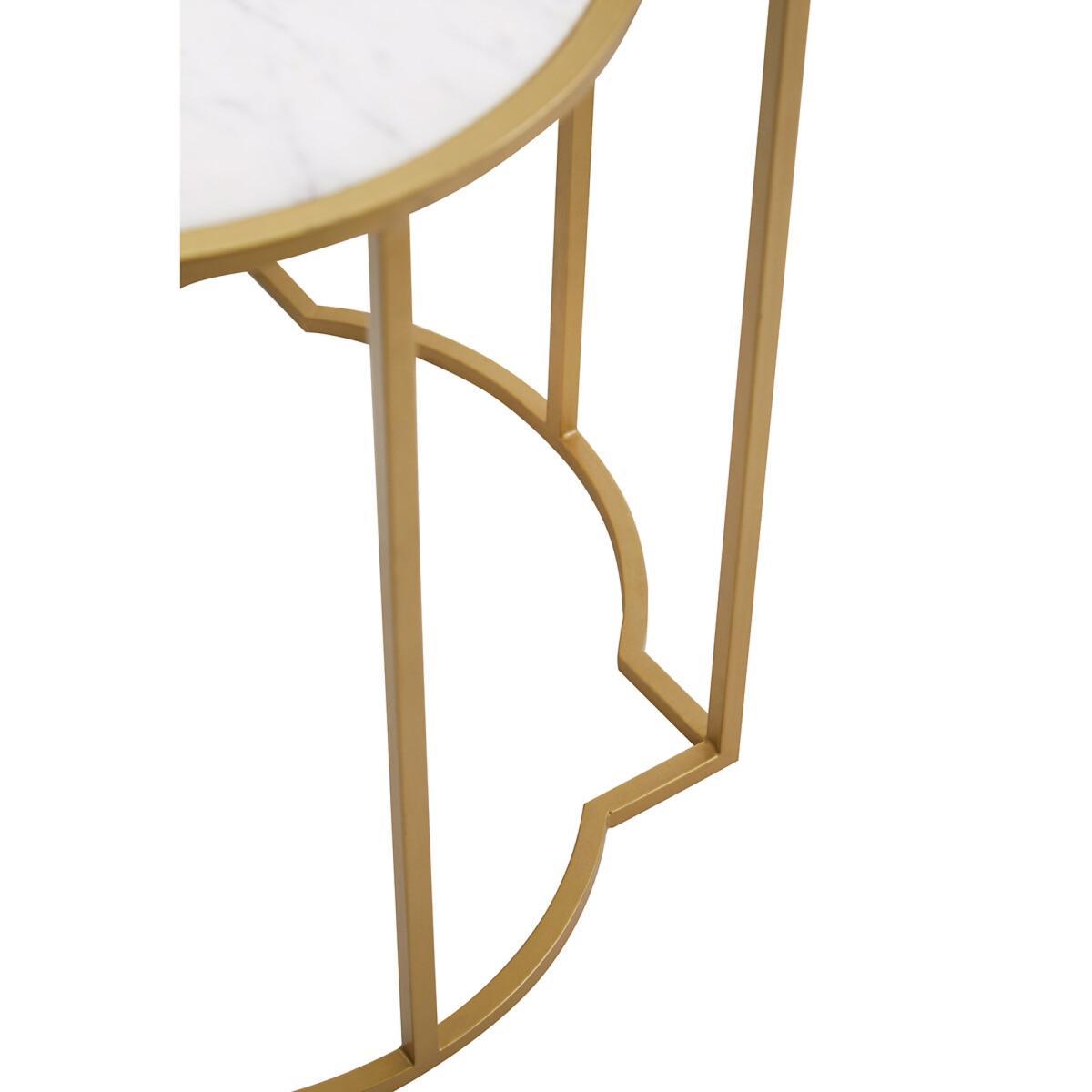 Quatrefoil Style Set Of 2 Side Tables with White Marble Tops and Brass Finish Frames – image 7