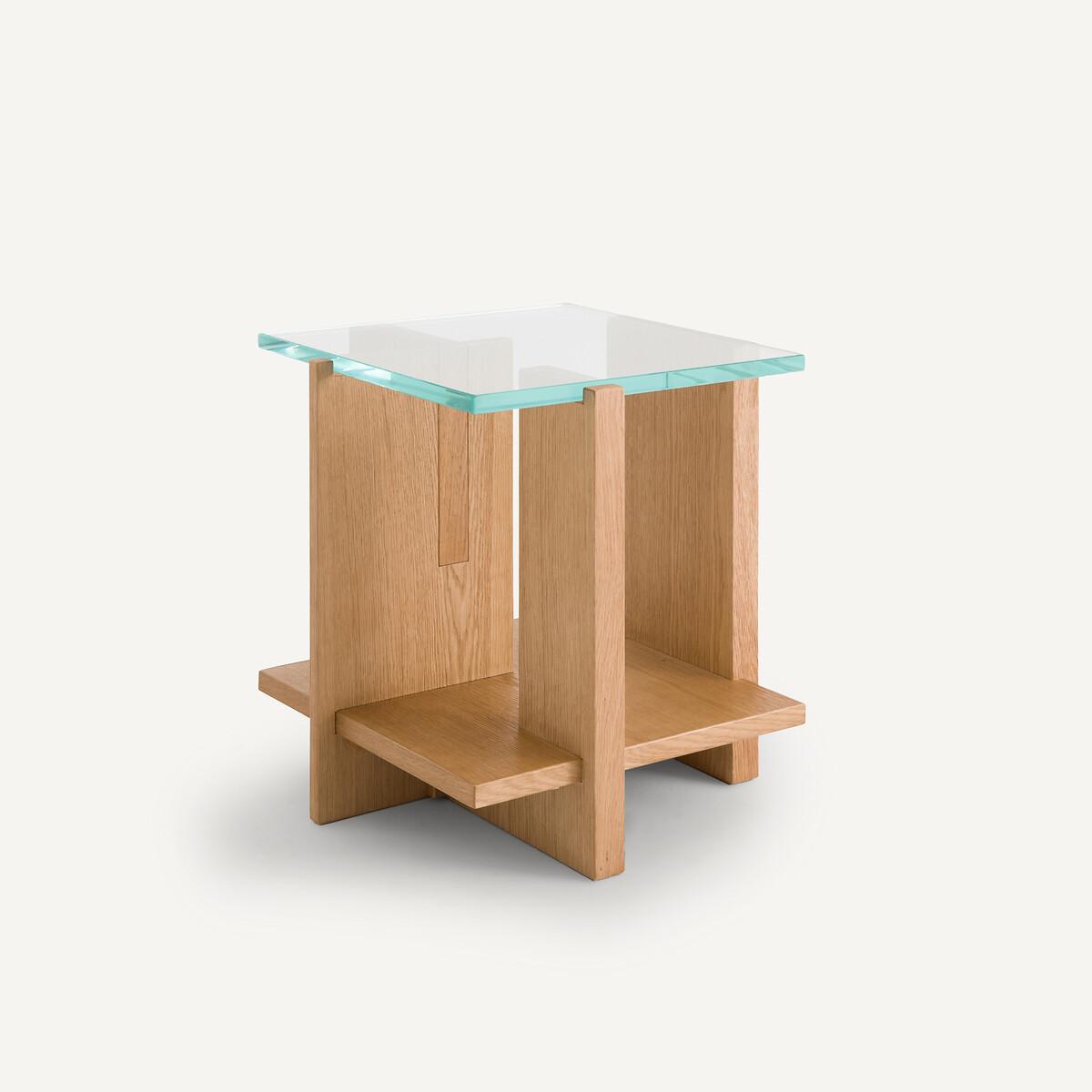 Laby Tempered Glass & Sandblasted Oak Side Table – image 2