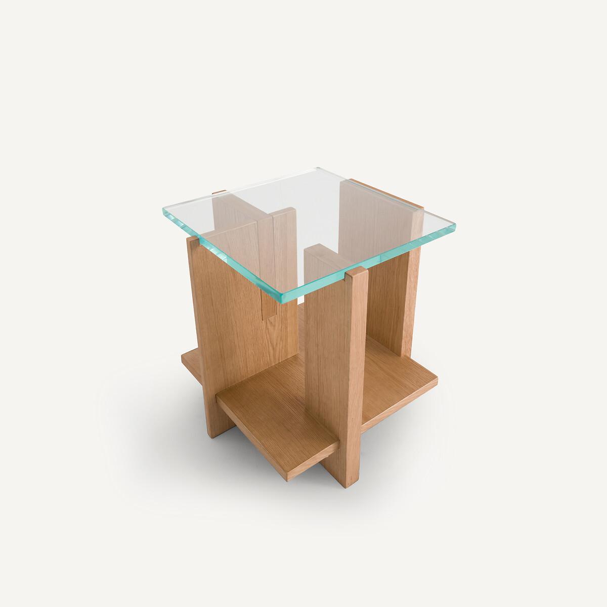 Laby Tempered Glass & Sandblasted Oak Side Table – image 4