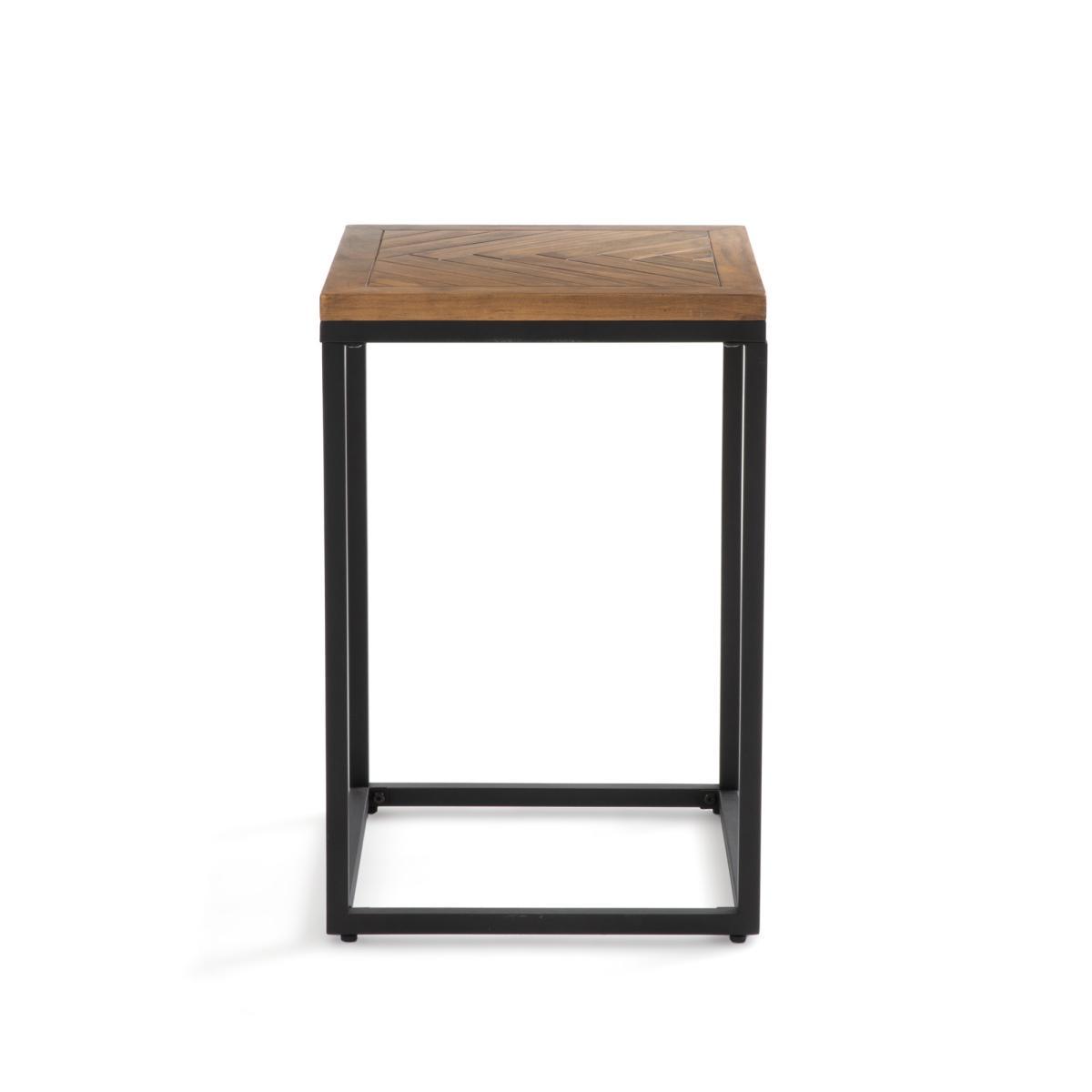 Nottingham Side Table In Metal & Pine Herringbone Parquet – image 2