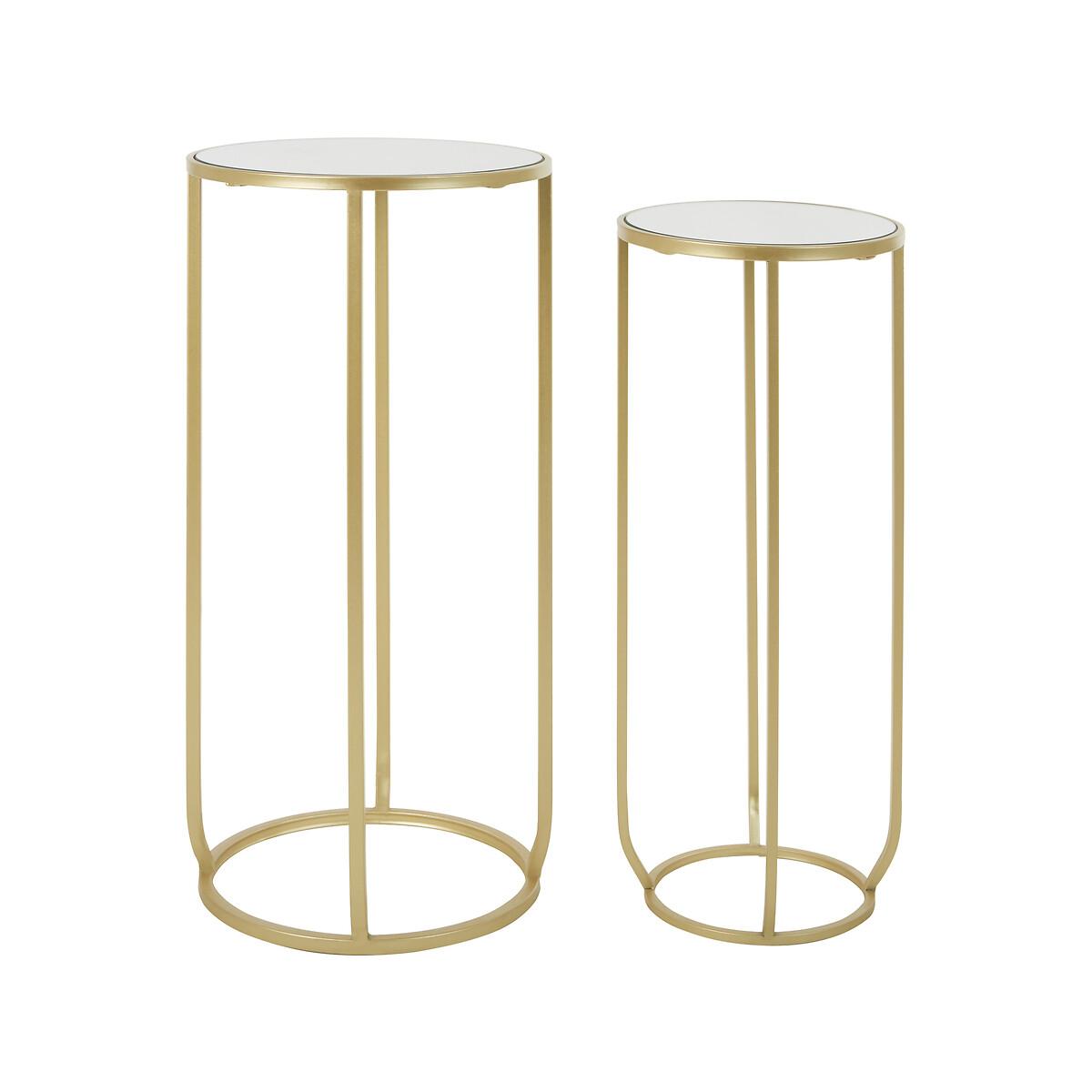 Set of 2 Mirrored Side Tables with a Champagne Finish Metal Frame – image 2
