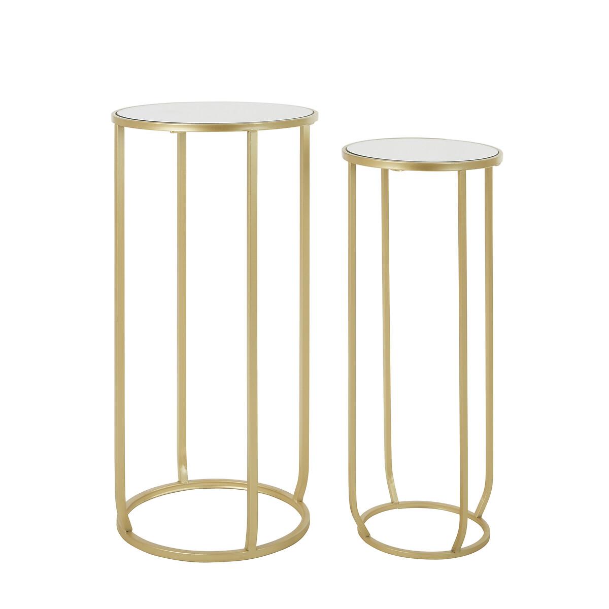 Set of 2 Mirrored Side Tables with a Champagne Finish Metal Frame – image 3