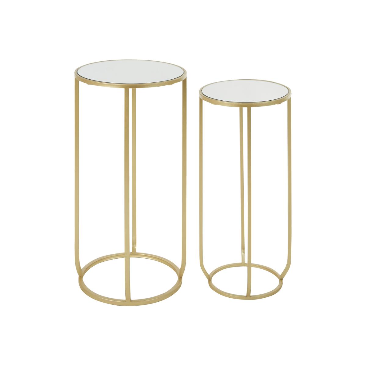 Set of 2 Mirrored Side Tables with a Champagne Finish Metal Frame – image 1