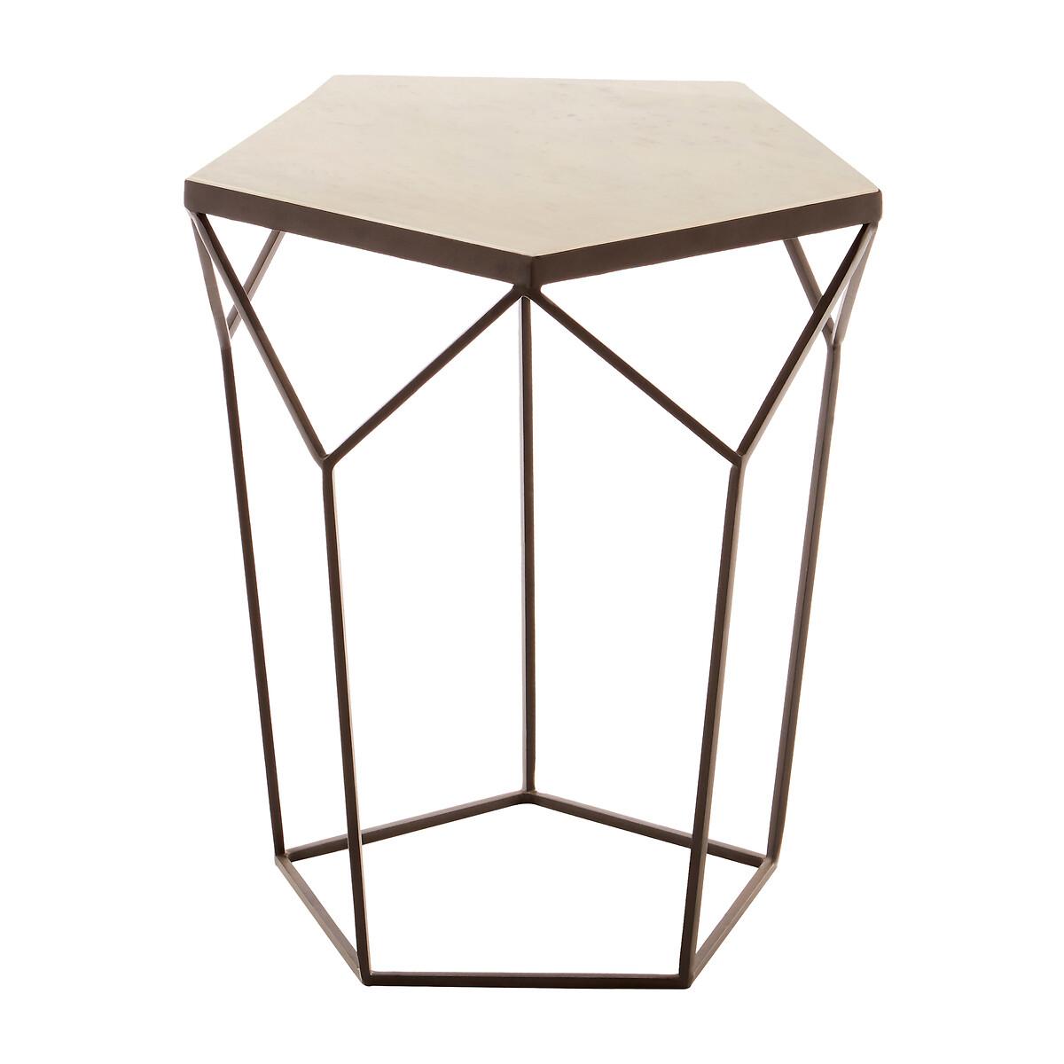 Pentagonal Side Table with Marble Top and Matte Black Iron Legs – image 2