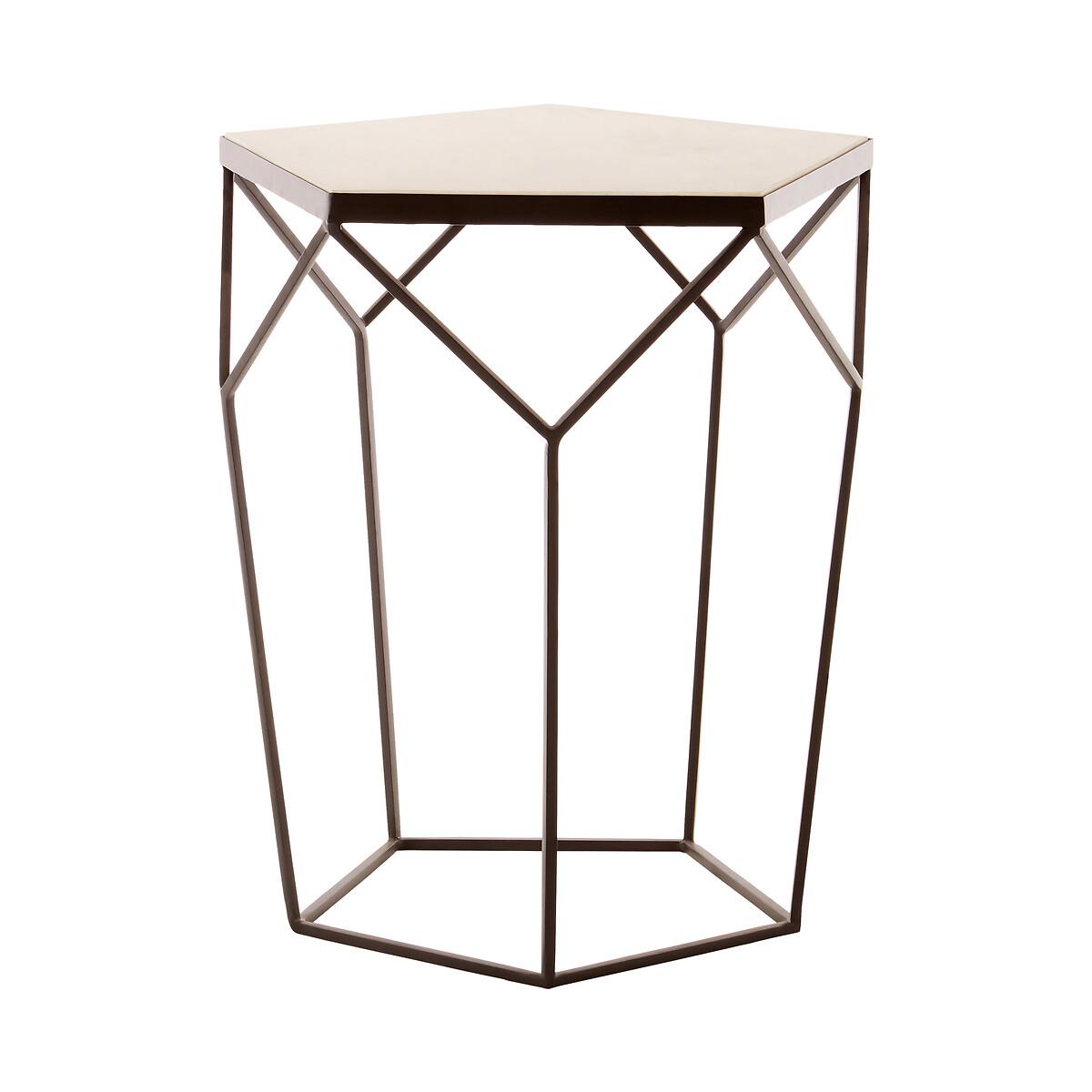 Pentagonal Side Table with Marble Top and Matte Black Iron Legs – image 3