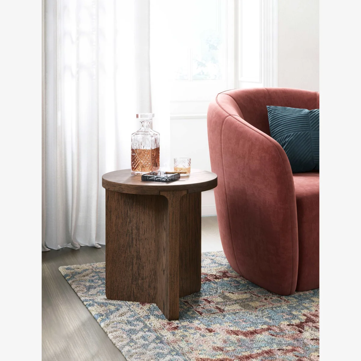 Corndell California Oak Walnut Finish Round Side Table Brown – image 1