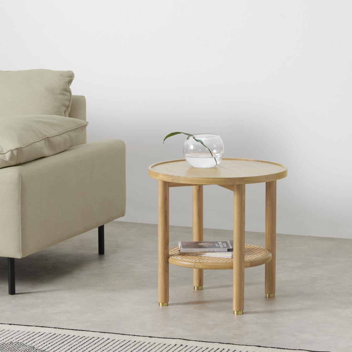 Ankhara Side Table, Natural Oak & Rattan – image 9