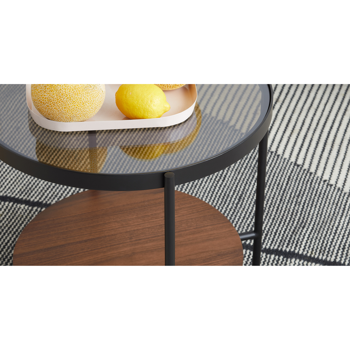 Kameko Round Side Table, Walnut and Glass – image 3