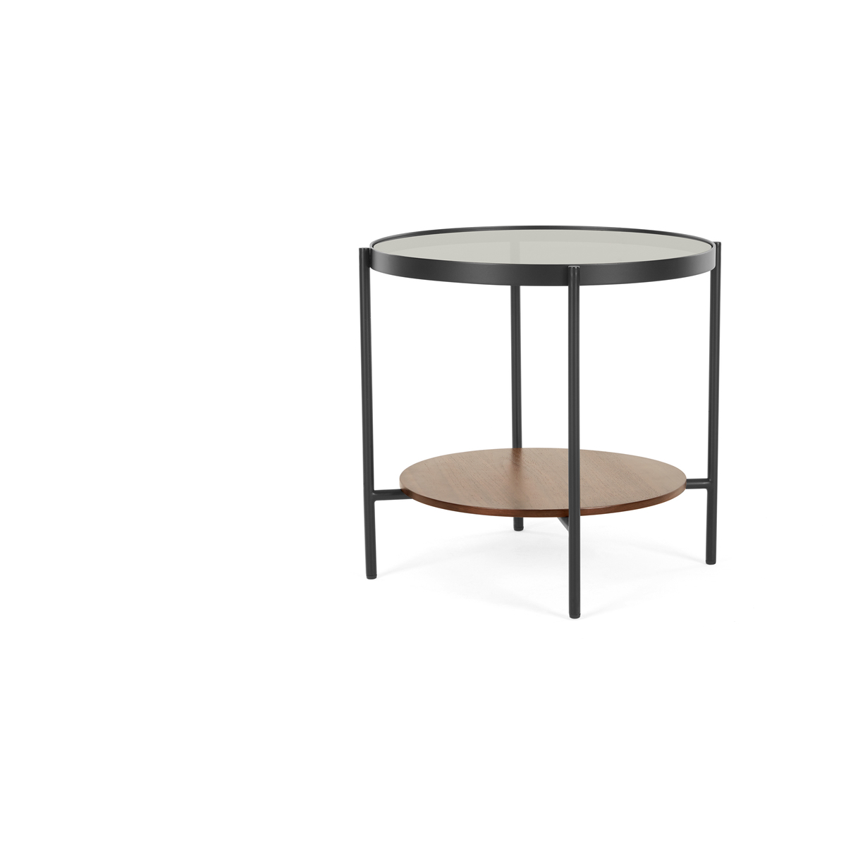 Kameko Round Side Table, Walnut and Glass – image 8