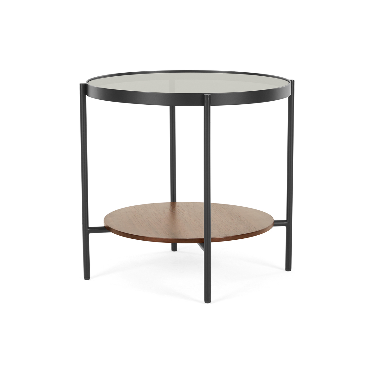Kameko Round Side Table, Walnut and Glass – image 1