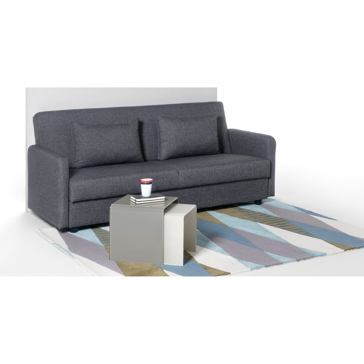 Phane Set of 2 Nesting Tables, White and Grey Glass – image 2