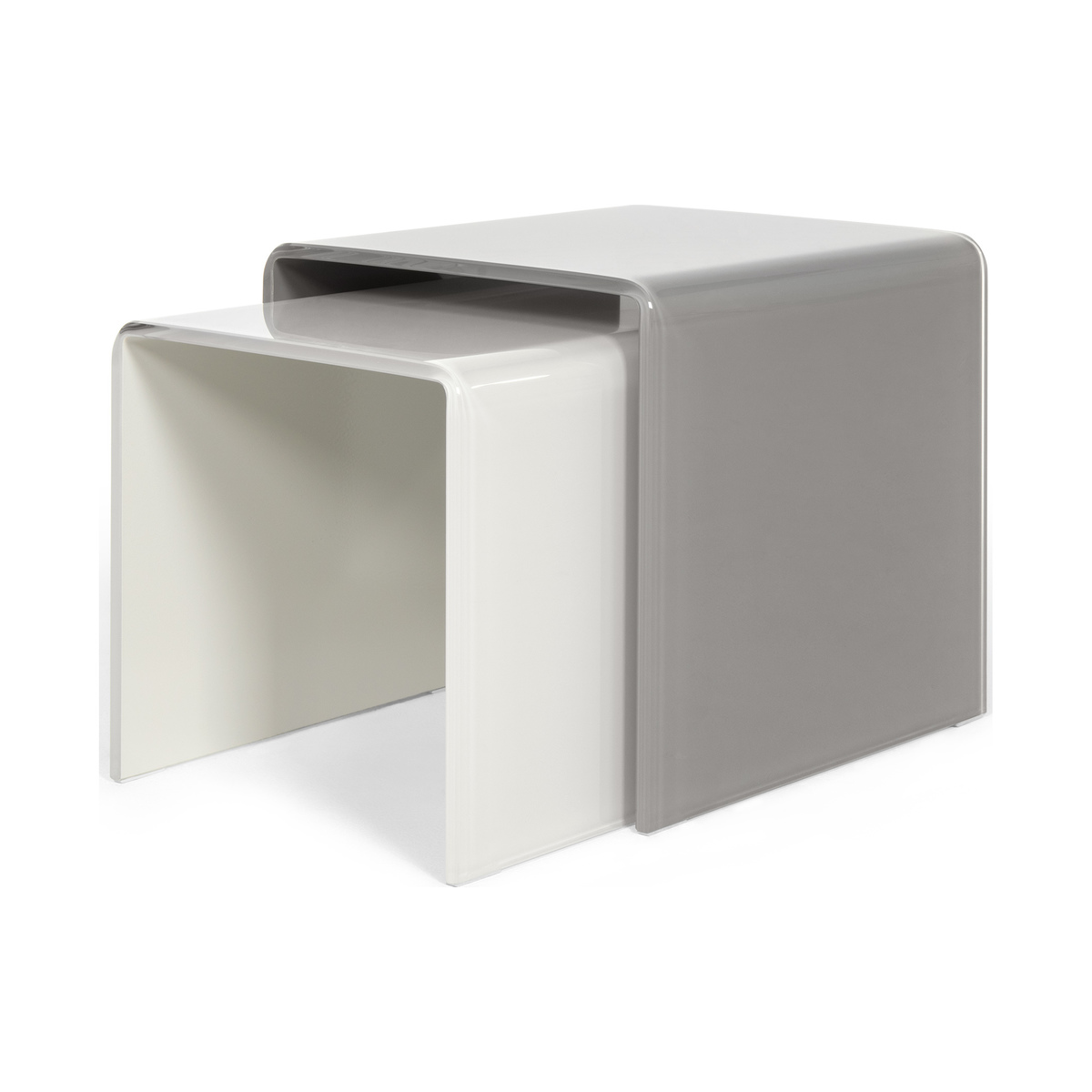 Phane Set of 2 Nesting Tables, White and Grey Glass – image 1