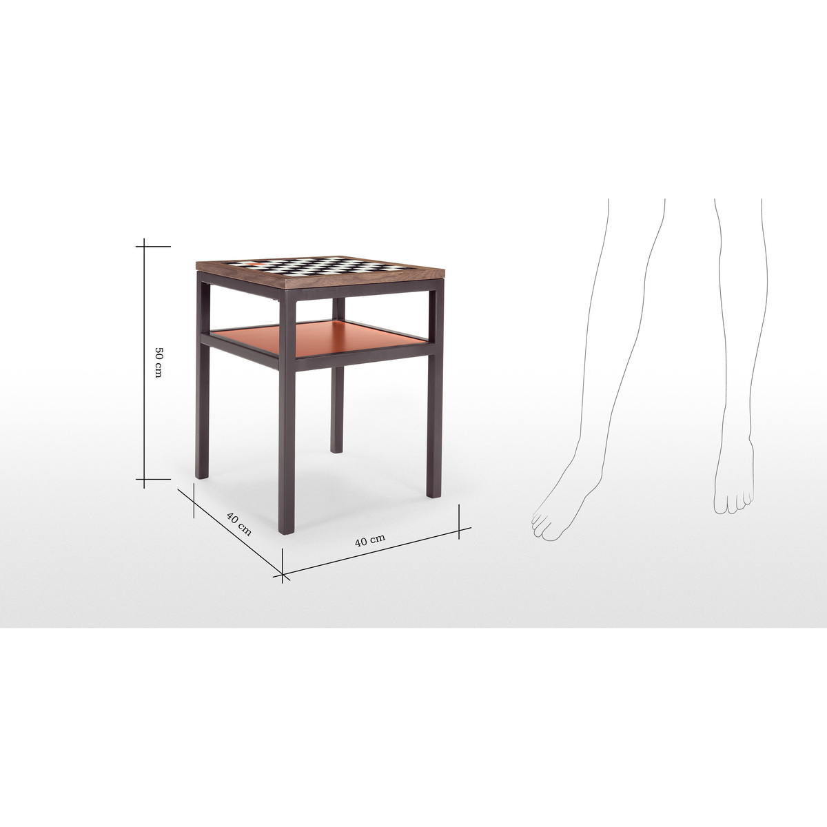 Contrast Chess Side Table, Walnut and Orange – image 3
