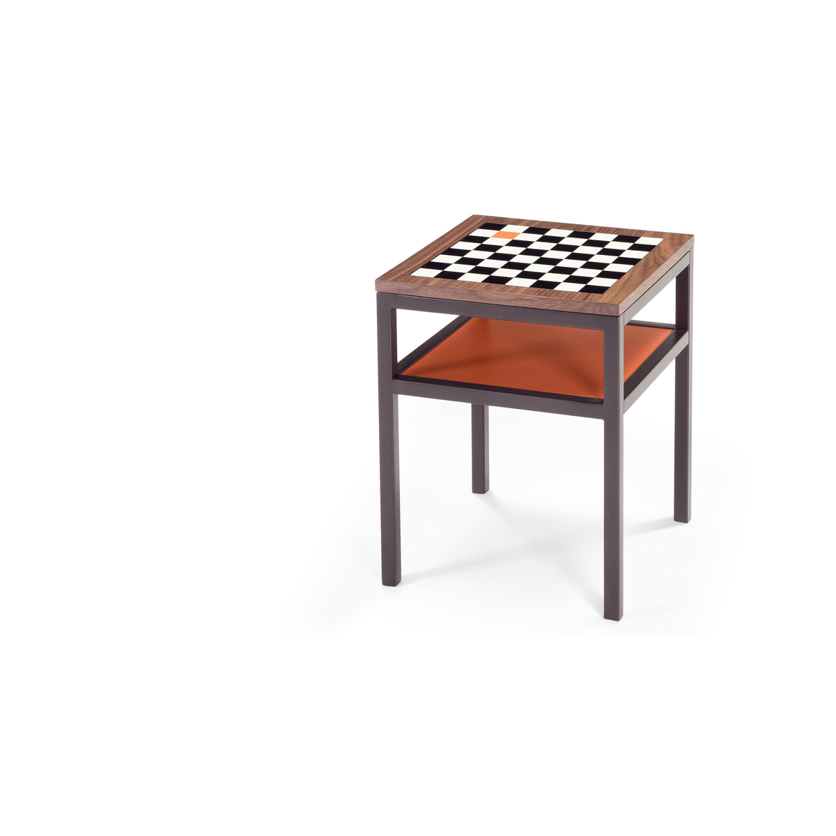 Contrast Chess Side Table, Walnut and Orange – image 4