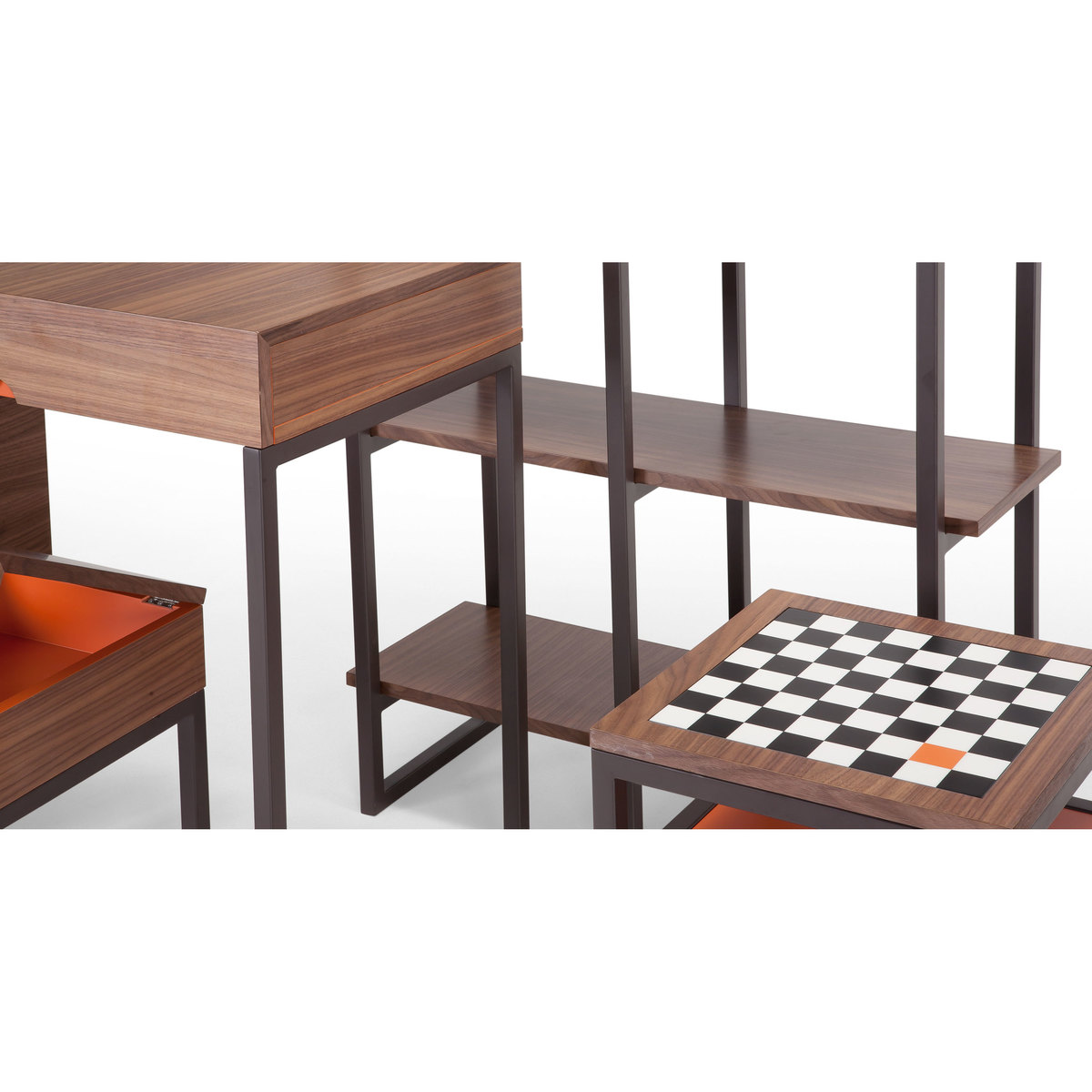 Contrast Chess Side Table, Walnut and Orange – image 5