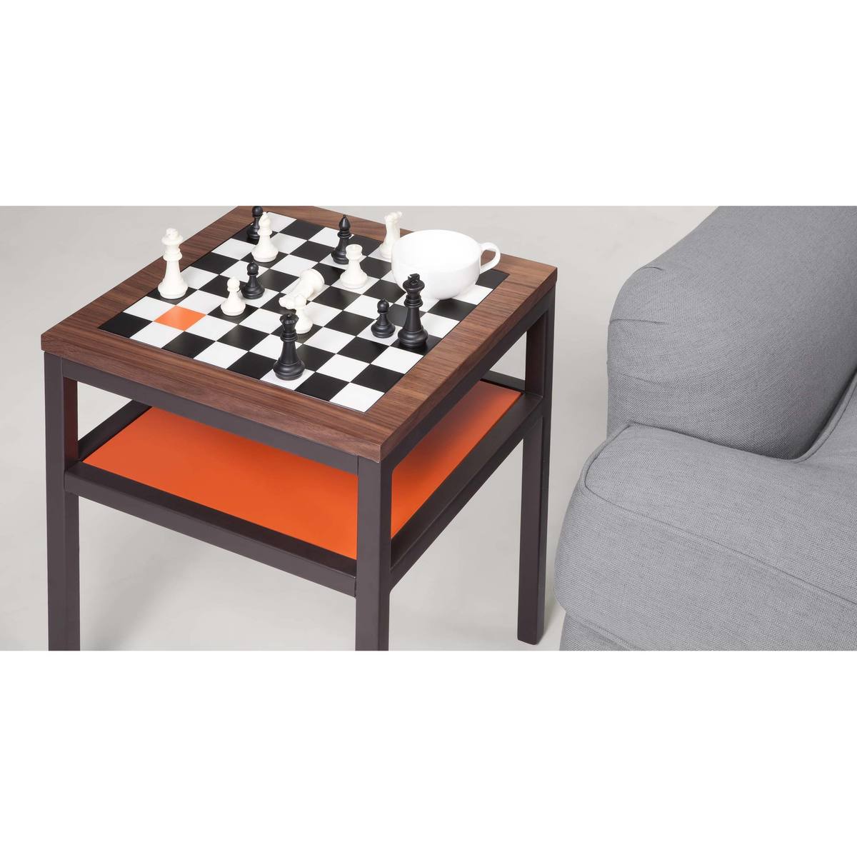 Contrast Chess Side Table, Walnut and Orange – image 6