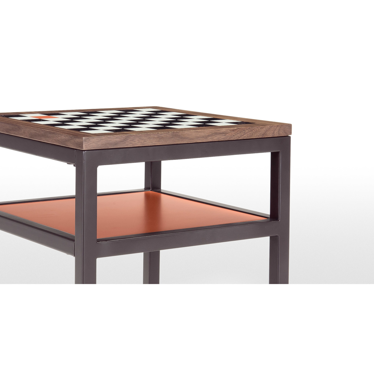 Contrast Chess Side Table, Walnut and Orange – image 7