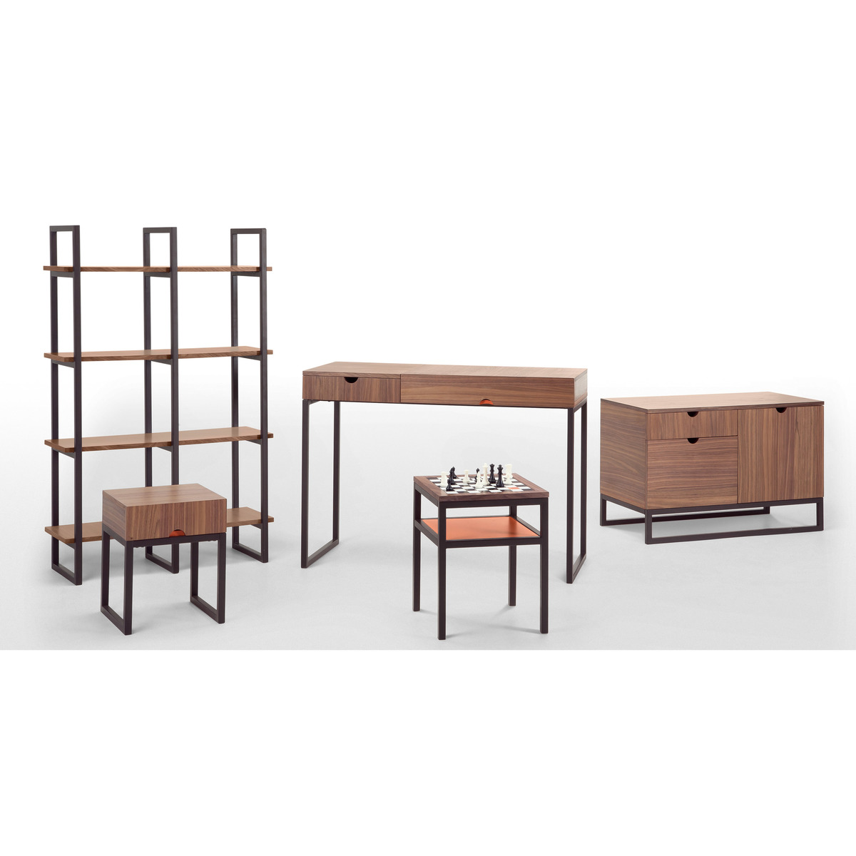 Contrast Chess Side Table, Walnut and Orange – image 9