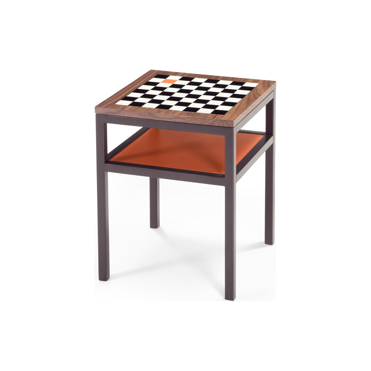 Contrast Chess Side Table, Walnut and Orange – image 1