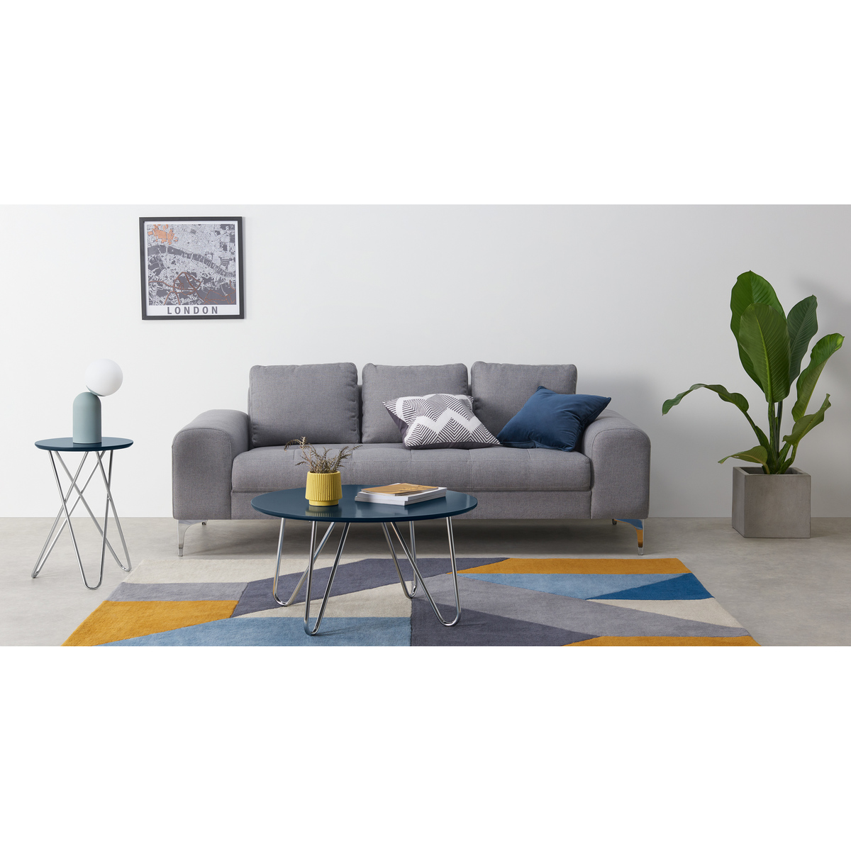 Eibar Side Table, Blue and Chrome – image 2
