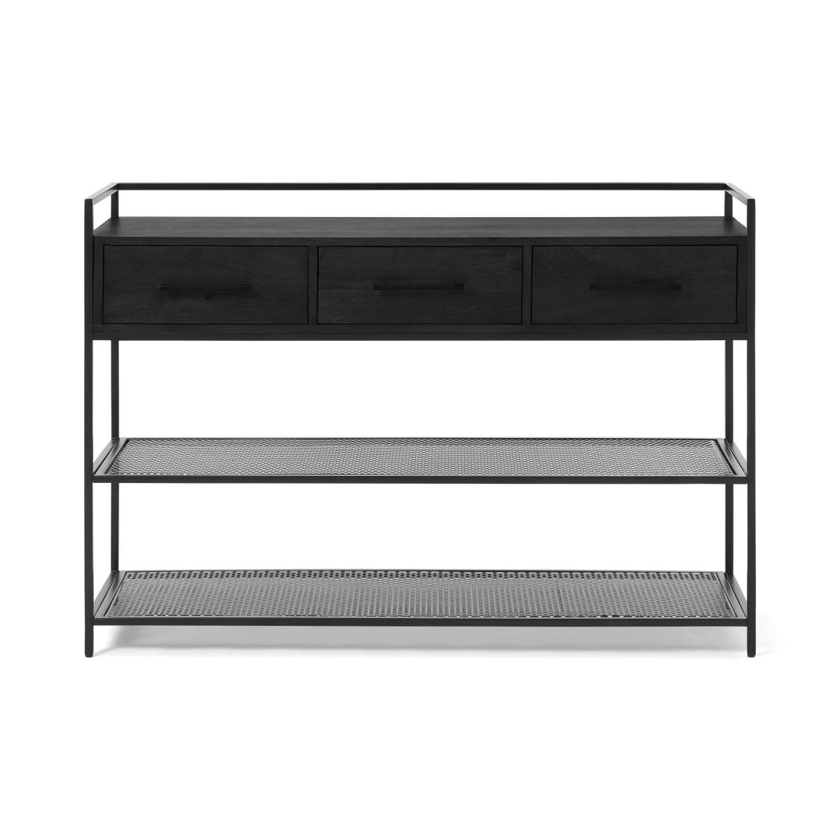 Garton Hallway Console, Charcoal Black Mango Wood & Black Metal – image 2