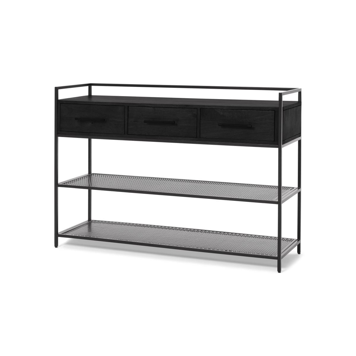 Garton Hallway Console, Charcoal Black Mango Wood & Black Metal – image 3