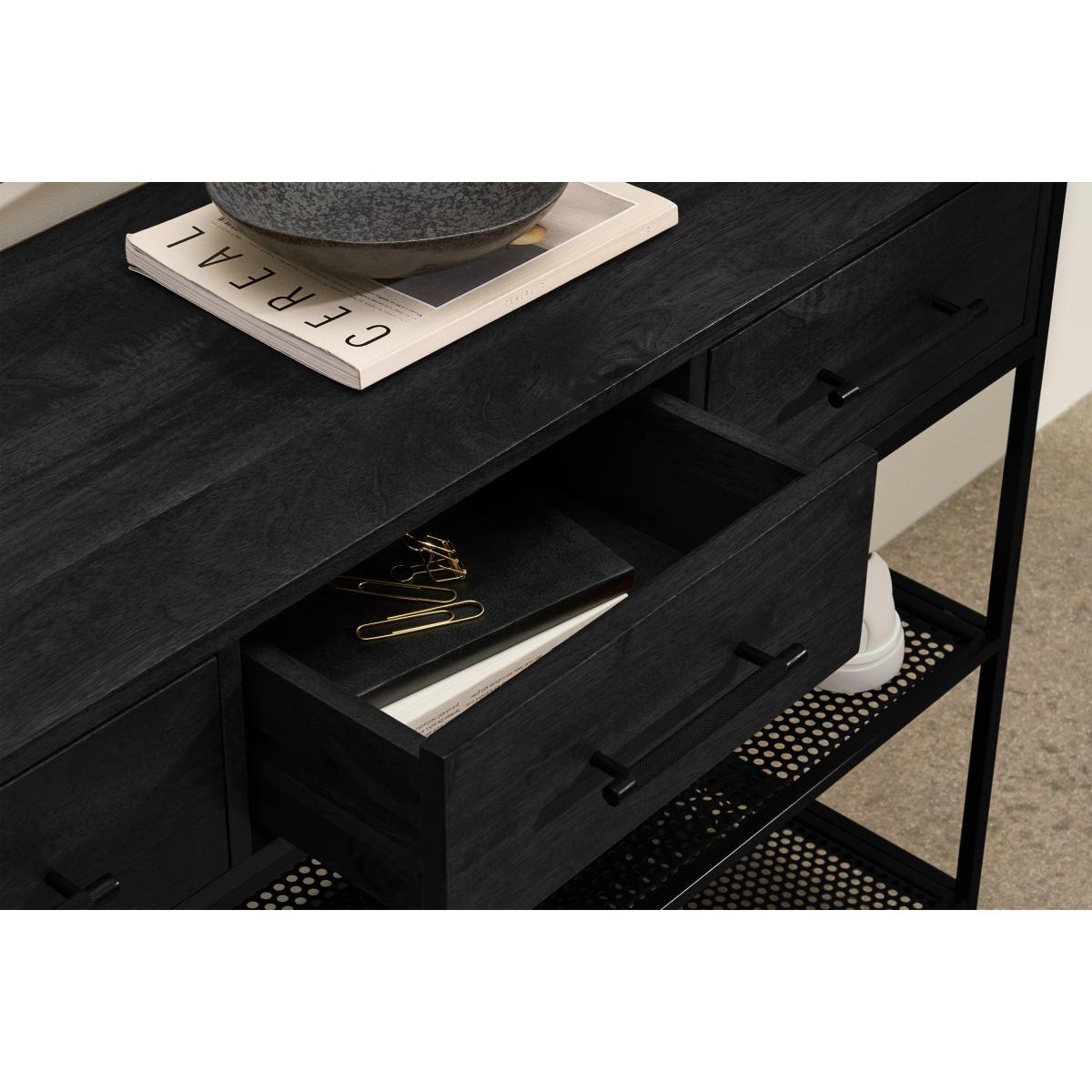 Garton Hallway Console, Charcoal Black Mango Wood & Black Metal – image 5