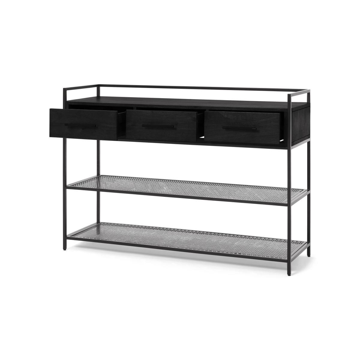 Garton Hallway Console, Charcoal Black Mango Wood & Black Metal – image 6