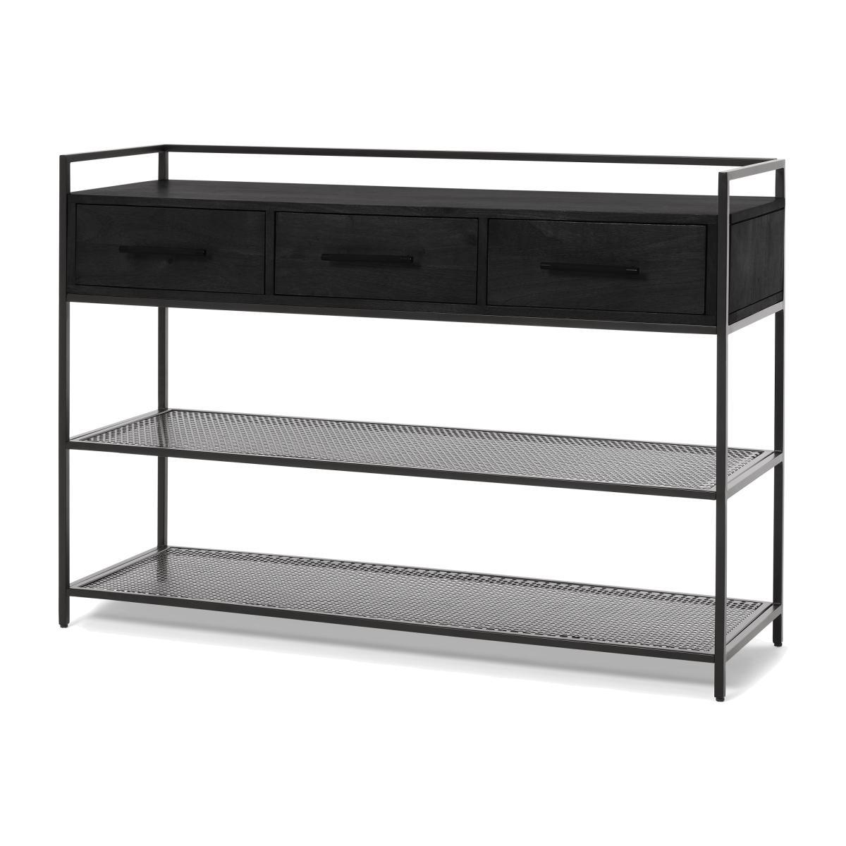Garton Hallway Console, Charcoal Black Mango Wood & Black Metal – image 1