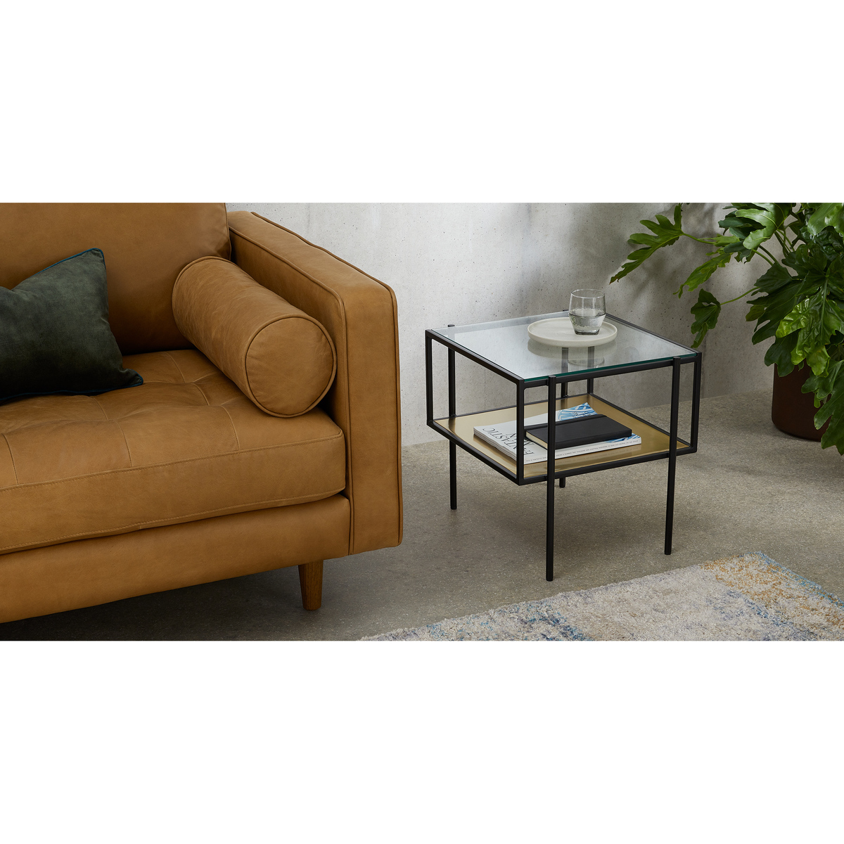 Cheney Side Table, Glass & Brass – image 2