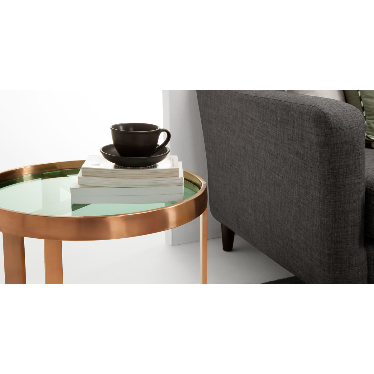 Aula Side Table, Brushed Copper and Green Glass – image 7