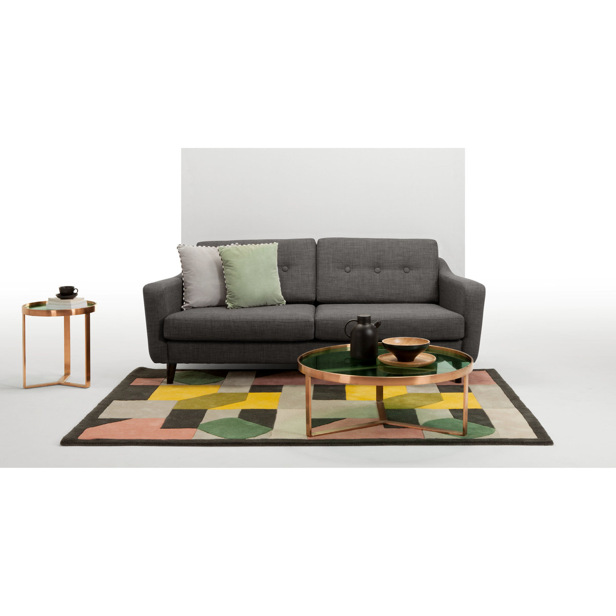 Aula Side Table, Brushed Copper and Green Glass – image 8