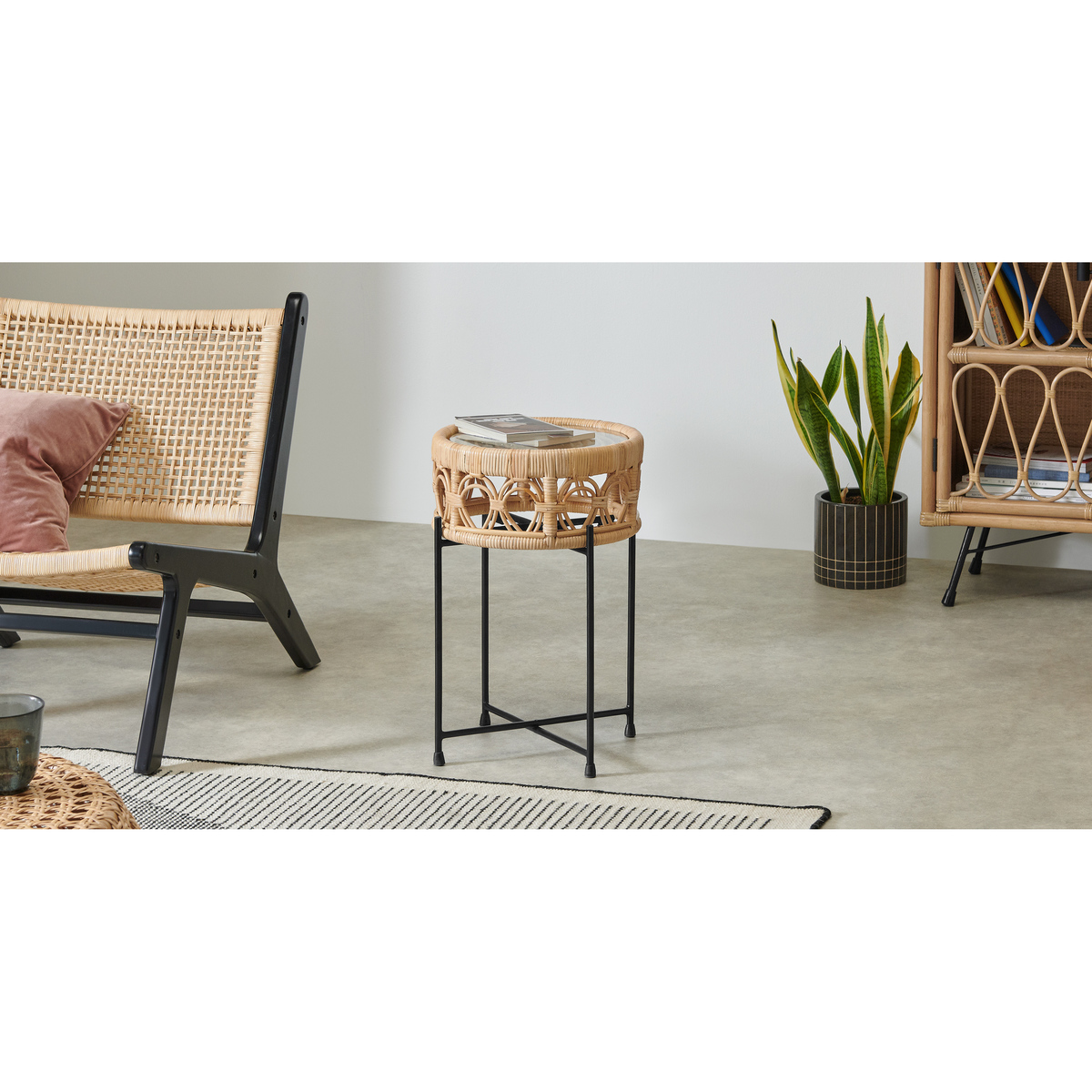 Moreno Side Table, Natural Cane & Glass – image 3
