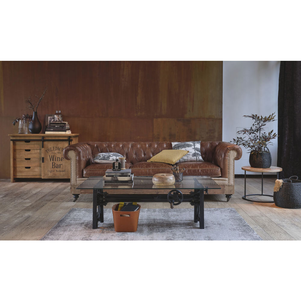 Industrial side table in black metal and mango wood – image 2