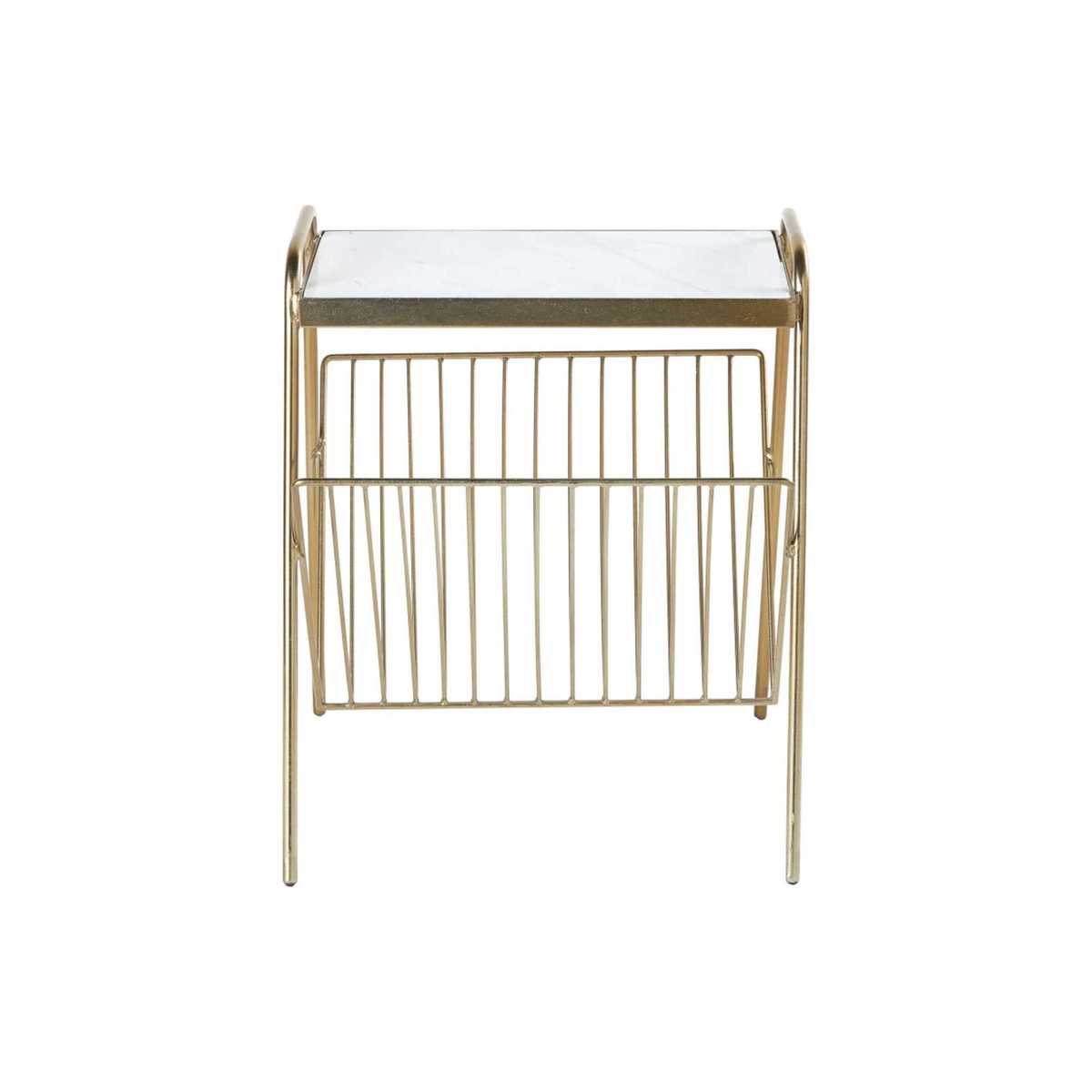 White Marble and Gold Metal Magazine Rack Side Table – image 2