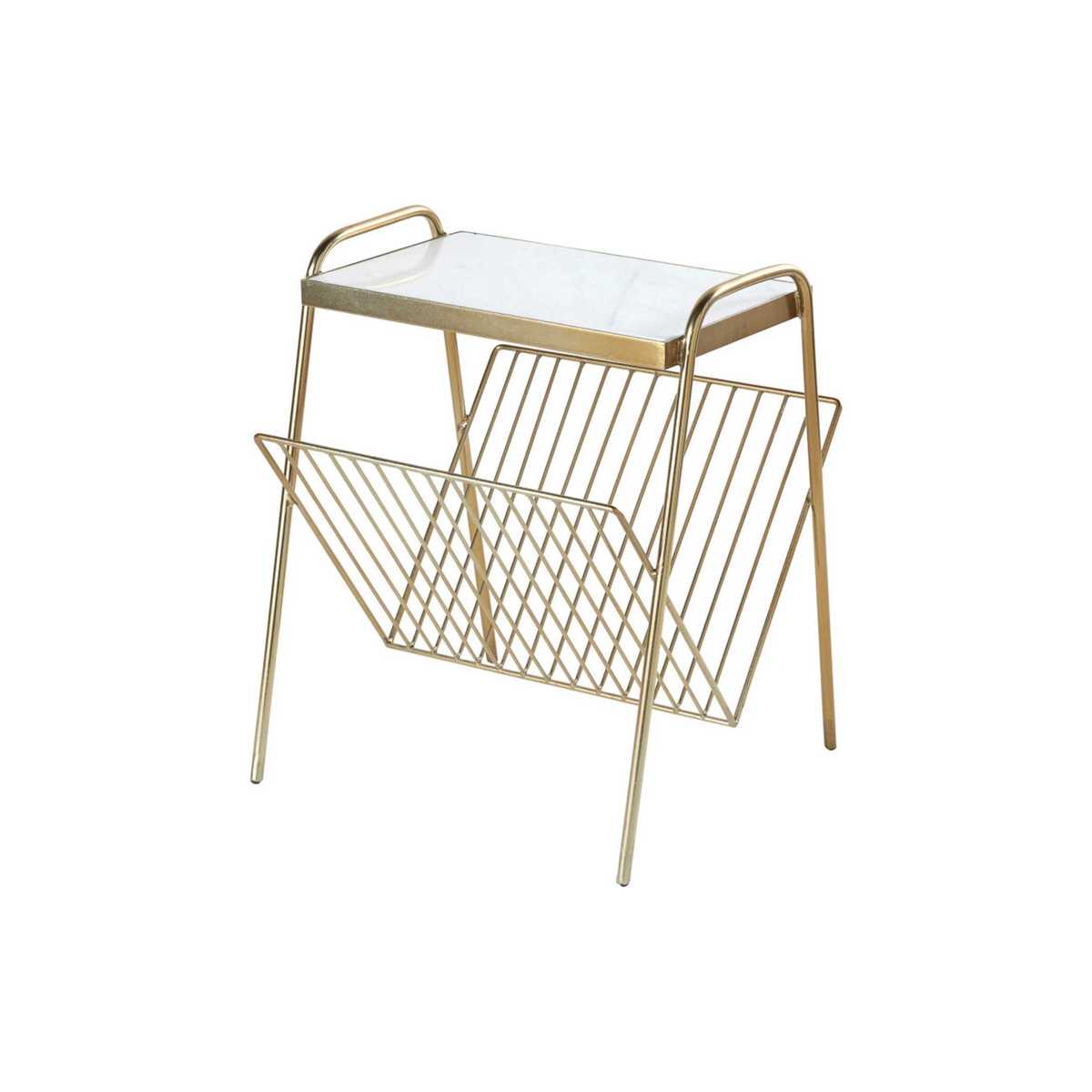 White Marble and Gold Metal Magazine Rack Side Table – image 1