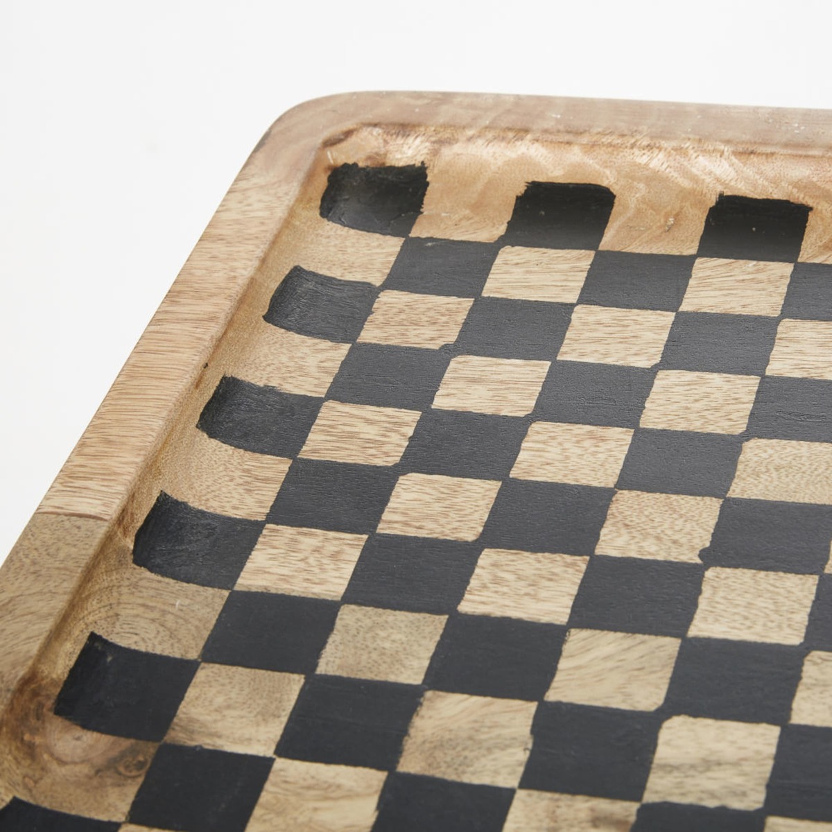 Black Metal and Mango Wood Side Table with Chequerboard Print – image 3