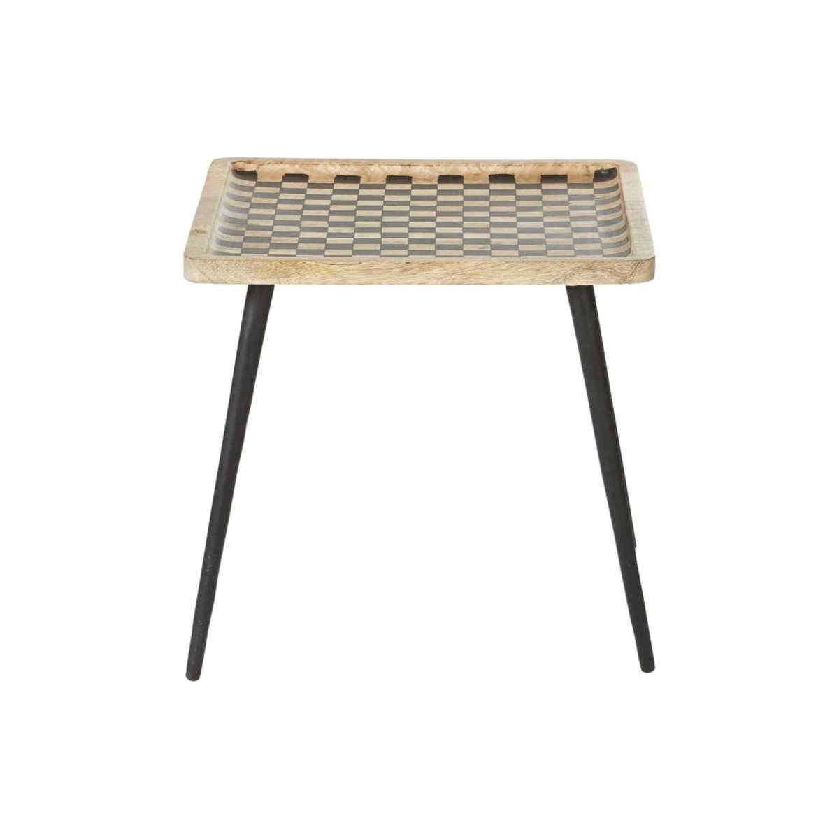 Black Metal and Mango Wood Side Table with Chequerboard Print – image 2