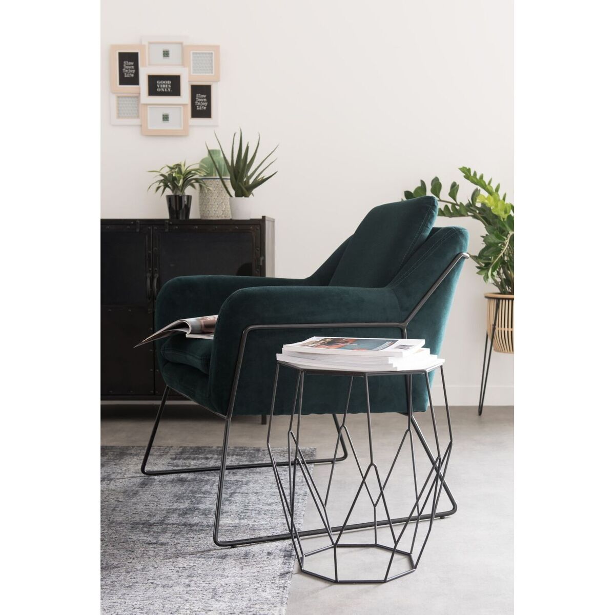 Octagonal Black Metal and Glass Side Table – image 3