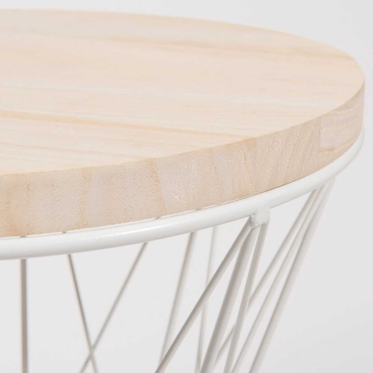 Paulownia and White Metal Side Table – image 2