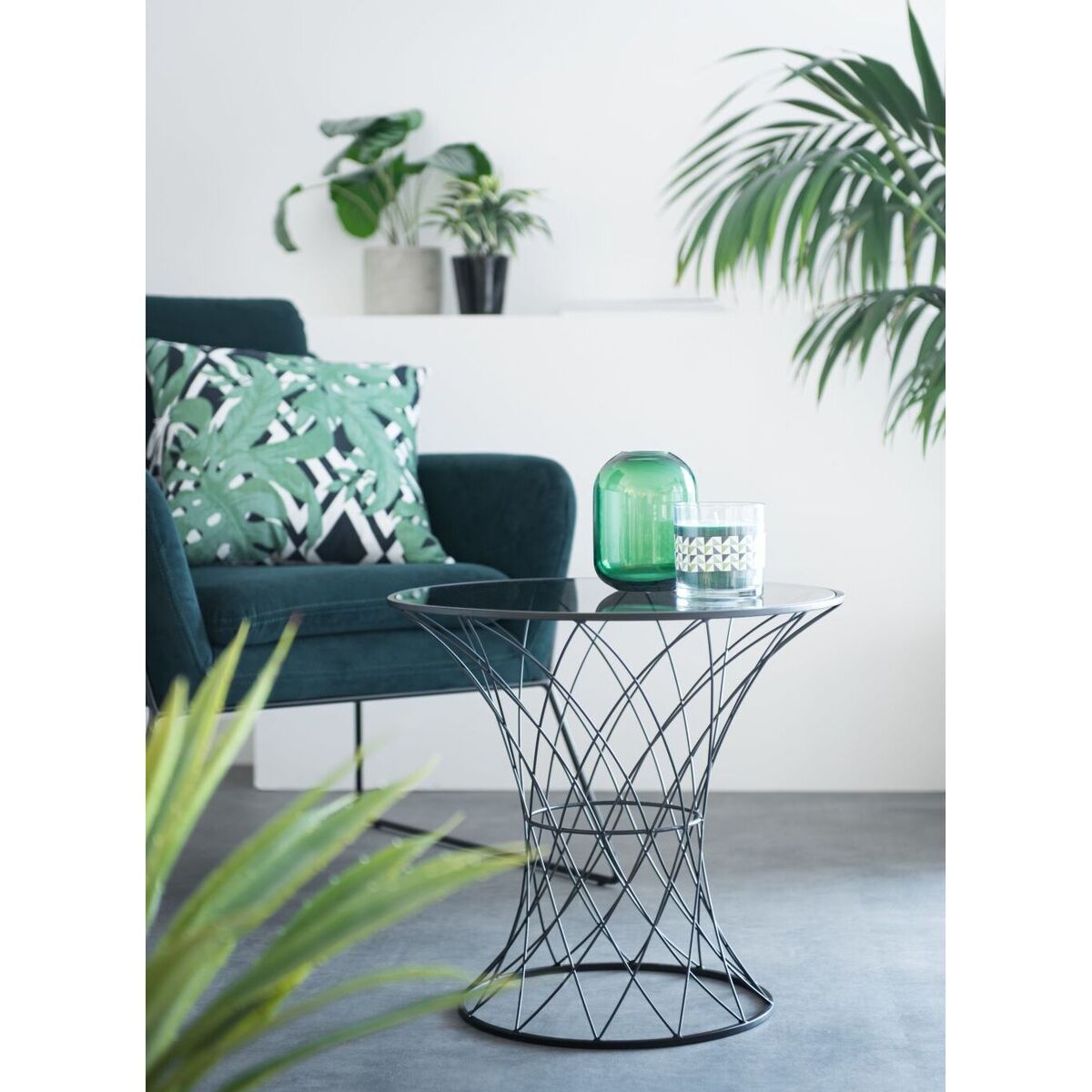 Black Tinted Glass and Wire Side Table – image 3