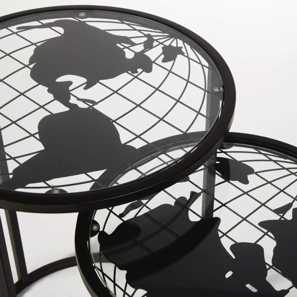 Black Metal and Glass Side Tables with World Map Design (x2) – image 2