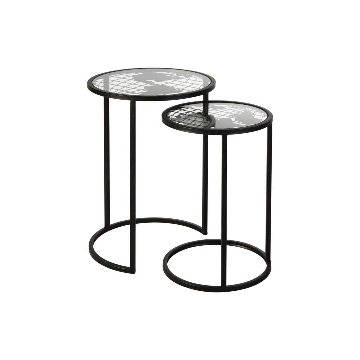 Black Metal and Glass Side Tables with World Map Design (x2) – image 1