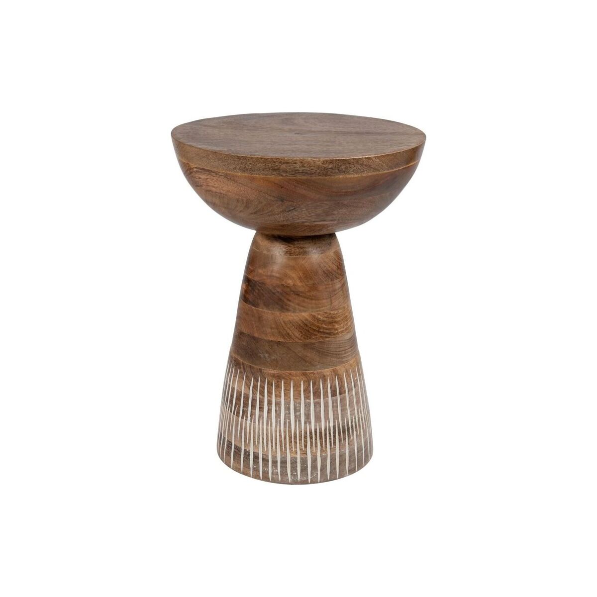 Side table in mango wood with carved white print – image 1