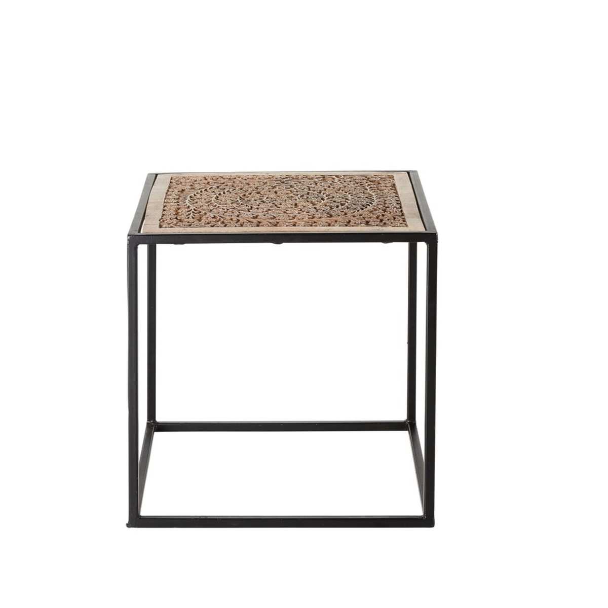 Carved Mango Wood and Black Metal End Table – image 2