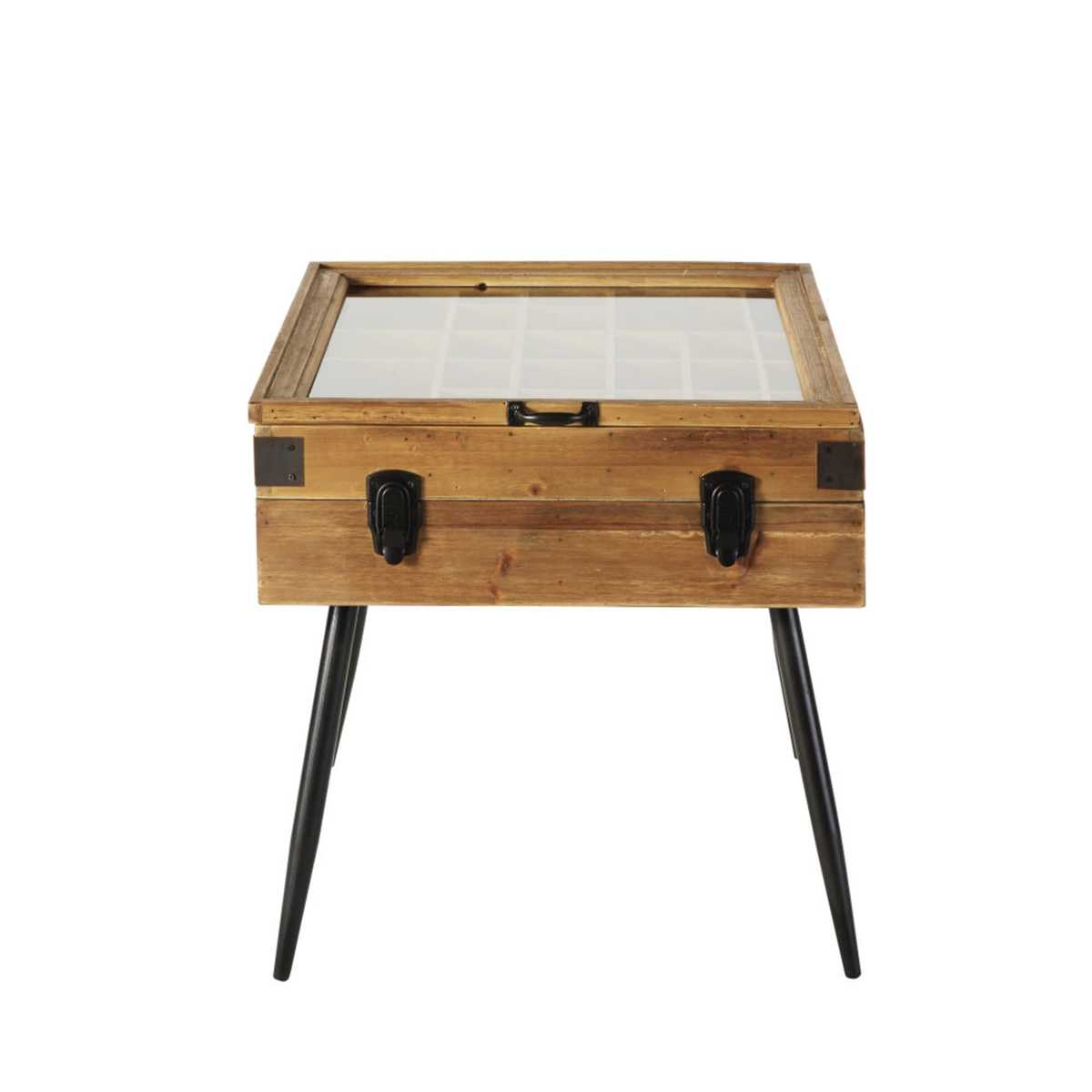 Black Metal and Fir Side Table with Storage – image 3