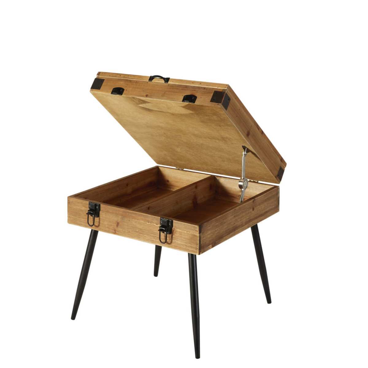 Black Metal and Fir Side Table with Storage – image 4