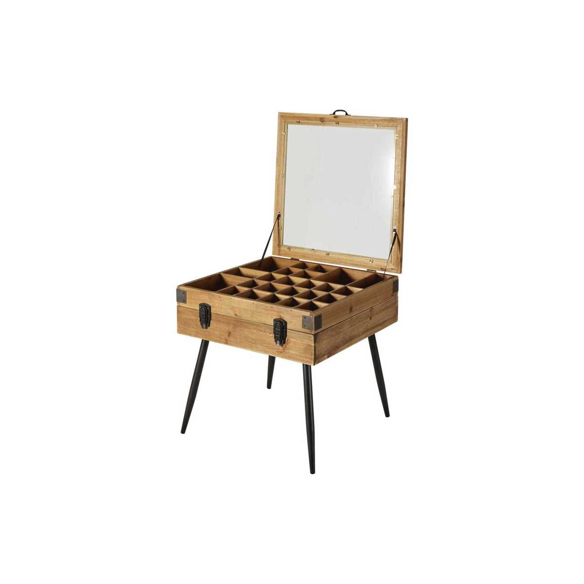 Black Metal and Fir Side Table with Storage – image 2